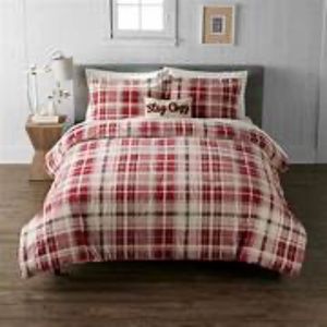 CUDDL DUDS Twin Size HEAVY WEIGHT FLANNEL Red Ivory Plaid Sheet Set NWT